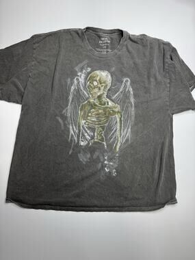 Social Collision Mens L XL Skeleton Angel Wings Graphic T Shirt Goth Grunge